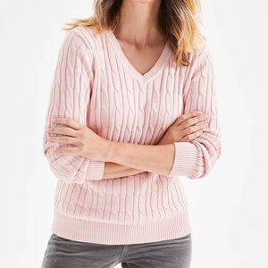 KOHL’S V Neck Cotton Sweater Blush Pink Cable Knit Long Sleeve Estimated Medium